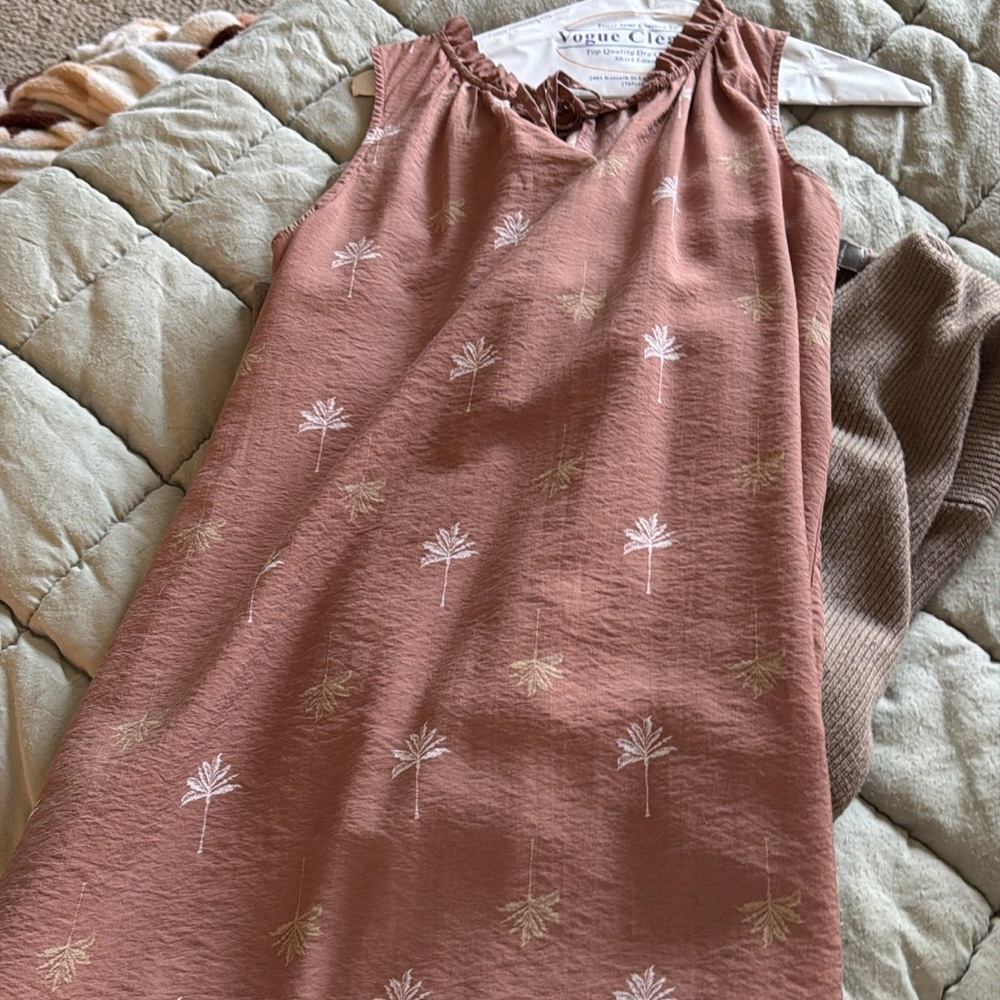 LOFT Pink Sleeveless Dress with Palm Tree Print